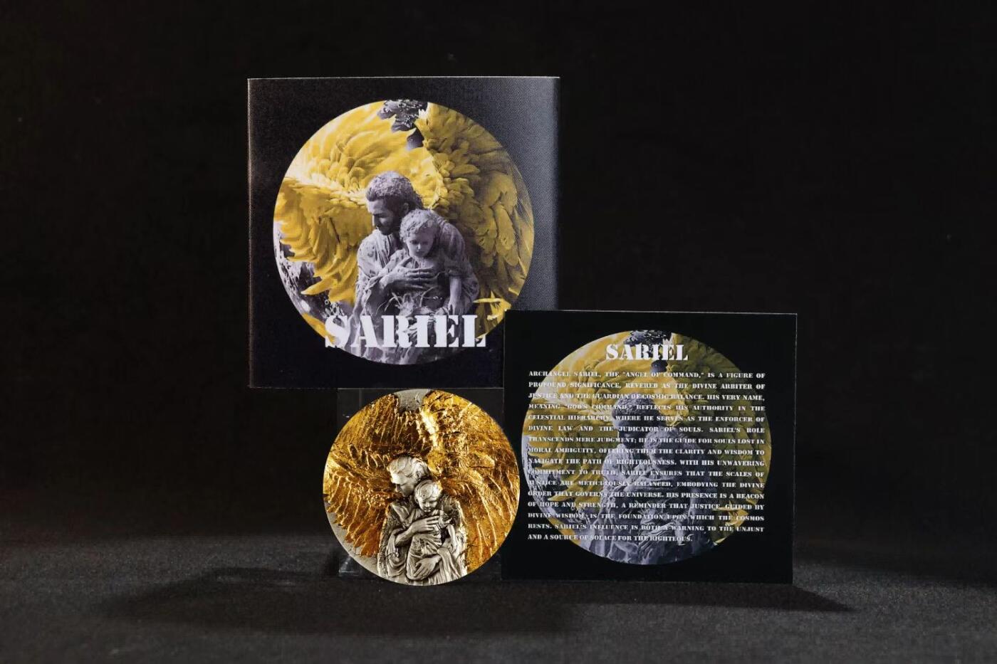 CSIS-GREAT评级精品钱币拍卖第三百二十六期 喀麦隆2025年七大炽天使系列第七枚大天使沙利叶2盎司仿古镶嵌金箔双面超高浮雕光感变色珐琅彩色夜光纪念银币