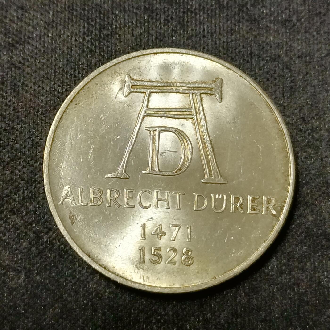 【游宝拍卖】乙巳蛇年88期 佣金1+6% 德国-5马克银币 1971年 11.2g Ag0.625 画家阿尔布雷特·丢勒(Albrecht Dürer)诞辰500周年