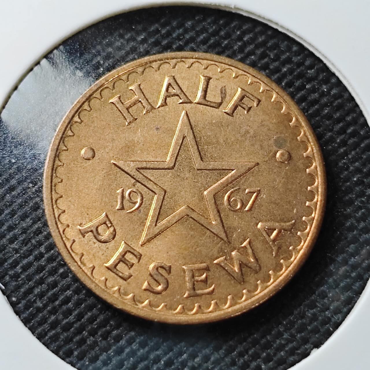 KK钱币收藏小铺  第373场  2月预留时间 周末发货  1967加纳0.5比塞瓦铜币 好品