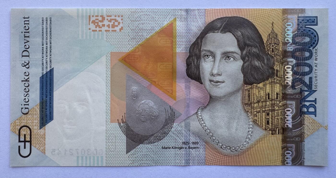 2025第25场（总第225期）：精品测试钞、纪念钞、塑料钞、连体钞综合场 捷德G&D“玛丽·普鲁士公主”多重防伪测试钞UNC