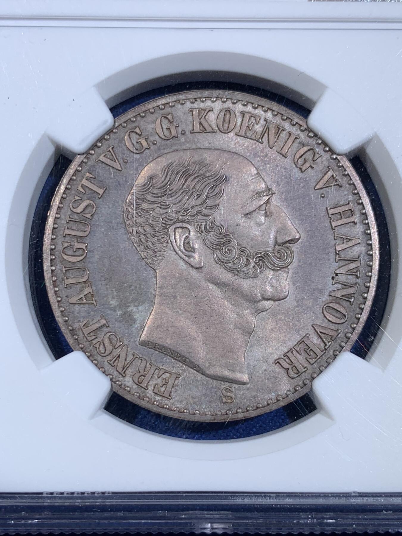 《竞宝斋》第439场 周日，周一，周二 3场连拍 （全场包邮） 亚军分 NGC MS64 德国 1843年 汉诺威王国 奥古斯特一世 皇家婚礼纪念泰勒 仅1010枚的发行量