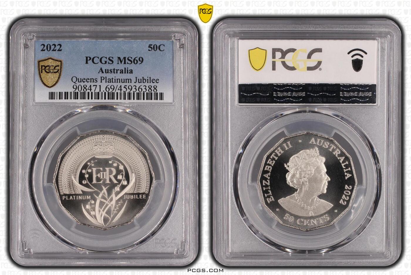 PThappally收藏第54次拍卖，英联邦地区硬币纸币 澳大利亚  2022 年  50 分 15.55g  铜镍币  PCGS MS69