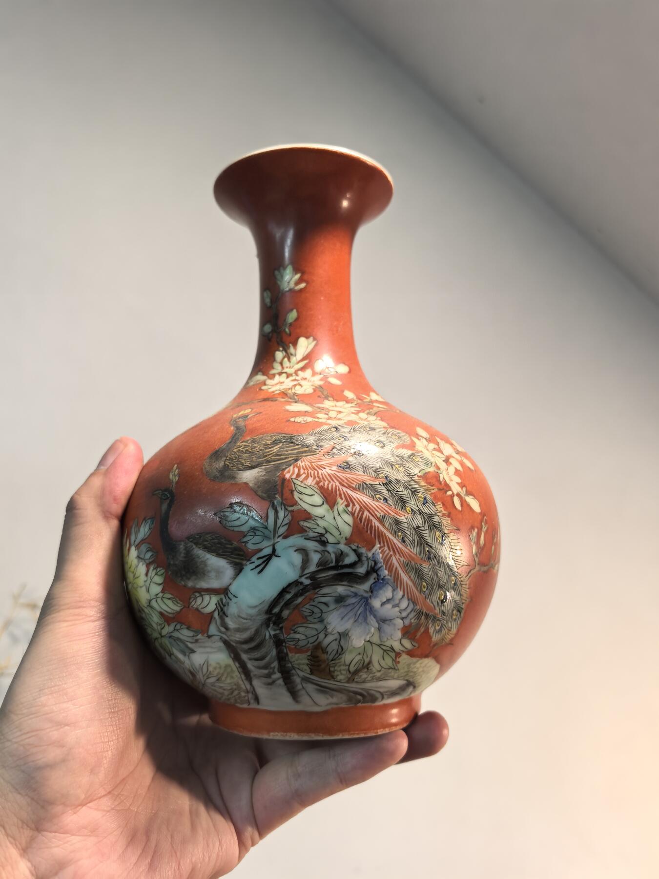 兰馨堂瓷器专场 老粉彩凤鸟瓷瓶