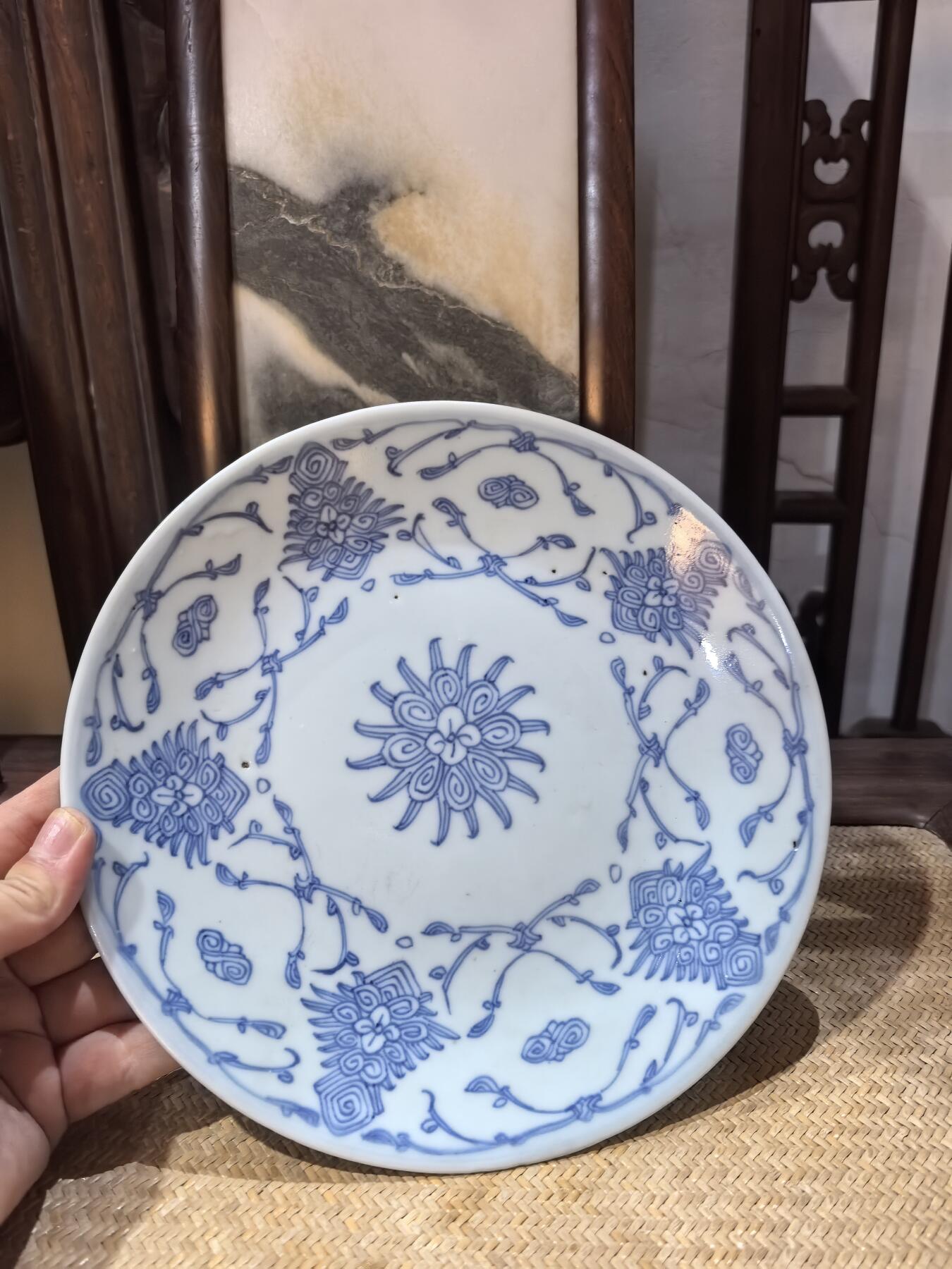 兰馨堂瓷器专场 清代宝相纹青花大盘，老瓷器老青花瓷老盘子