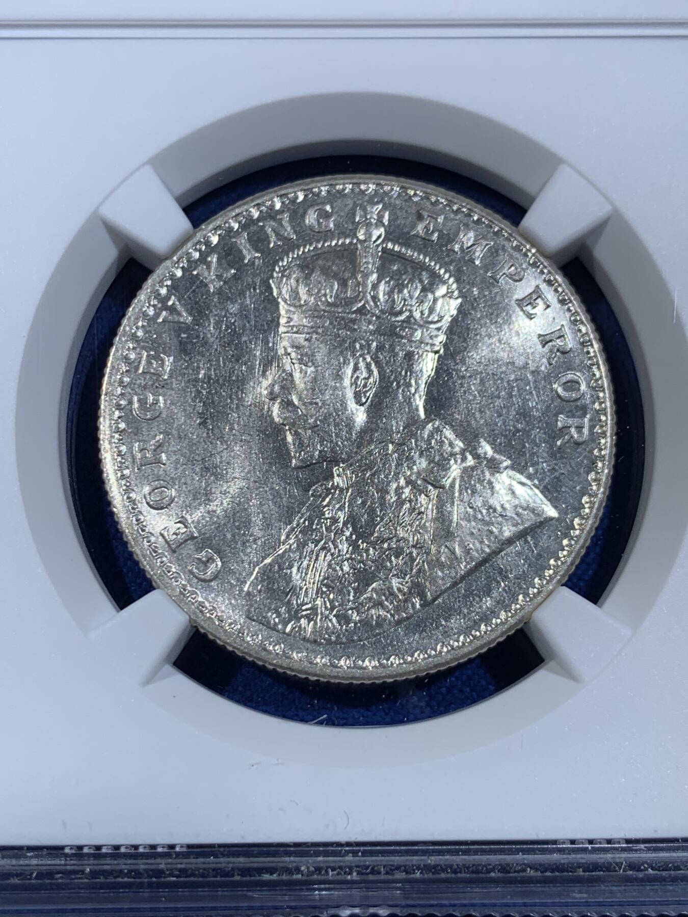 《竞宝斋》第439场 周日，周一，周二 3场连拍 （全场包邮） NGC MS61 英属印度 1919年 乔治五世 1卢比 银币 卷拆品 上n低评级 全原光品