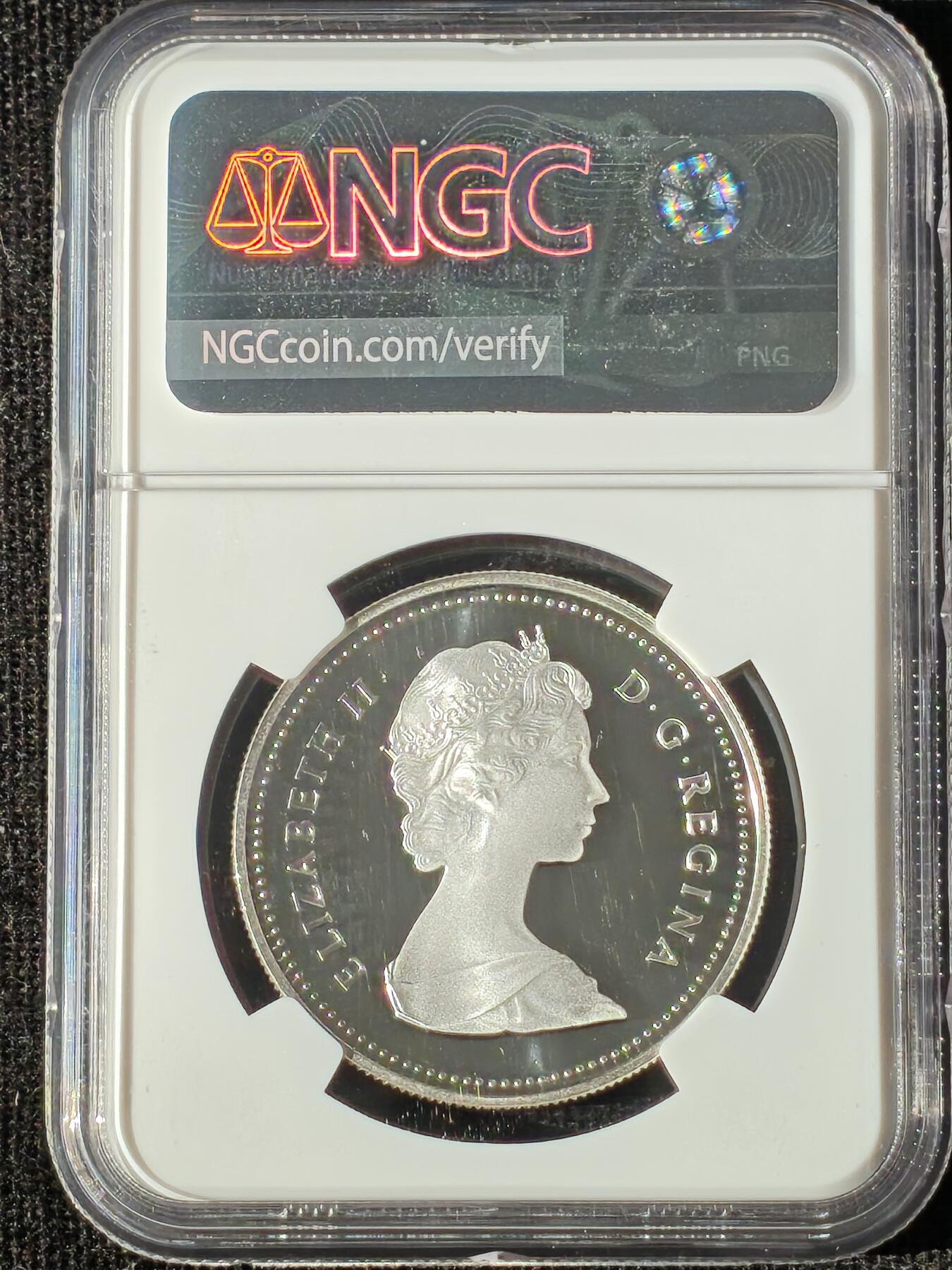 刘世昌艺术品销售中心～虎踞龙蟠*金杨在线联拍群第510期 加拿大1984年“多伦多建城150周年”1元精制纪念银币（NGC PF69UC 串号：6595189-017）1枚。