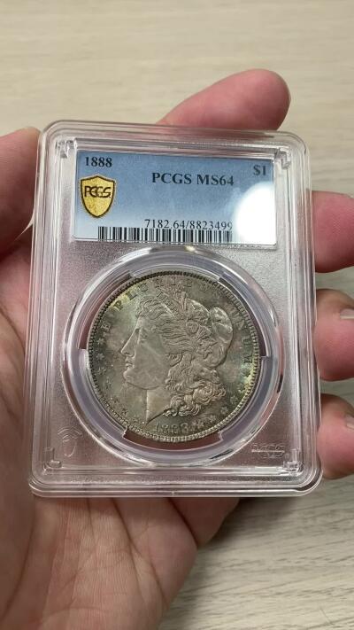 万国钱币拍卖第055期 PCGS MS64 1888美国摩根一元大银 少见年份极美绿五彩