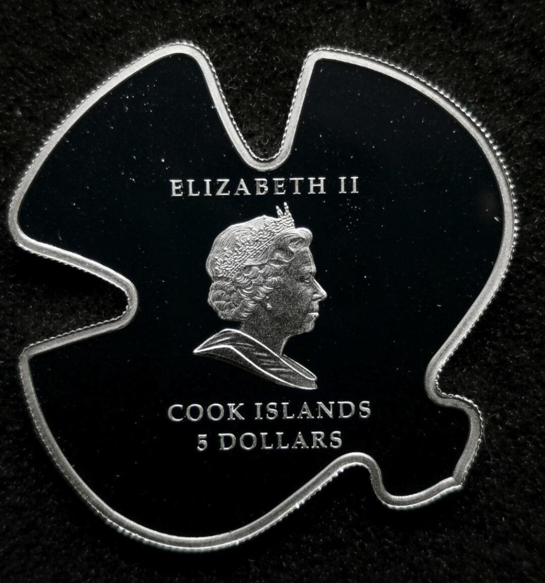 世界各国银币章专场（第24场） 发行量少 库克群岛2007年教皇访问阿西西局部镀金镶嵌施华洛世奇绿水晶5元异形精制银币