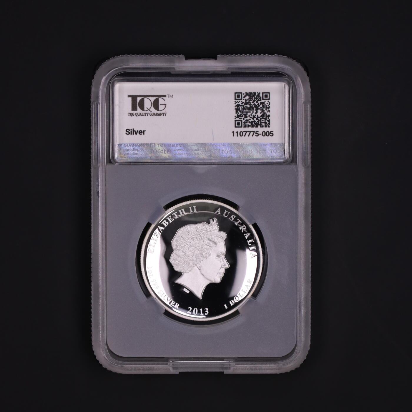 PThappally收藏第54次拍卖，英联邦地区硬币纸币 澳大利亚 2013  1元 珀斯铸币厂蛇年高浮雕 1 盎司 纯银精制纪念币 TQGMS 70DC