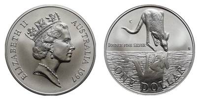 PThappally收藏第54次拍卖，英联邦地区硬币纸币 - 澳大利亚 1997 1元 袋鼠主题  1 盎司纯银纪念币 TQG MS 70