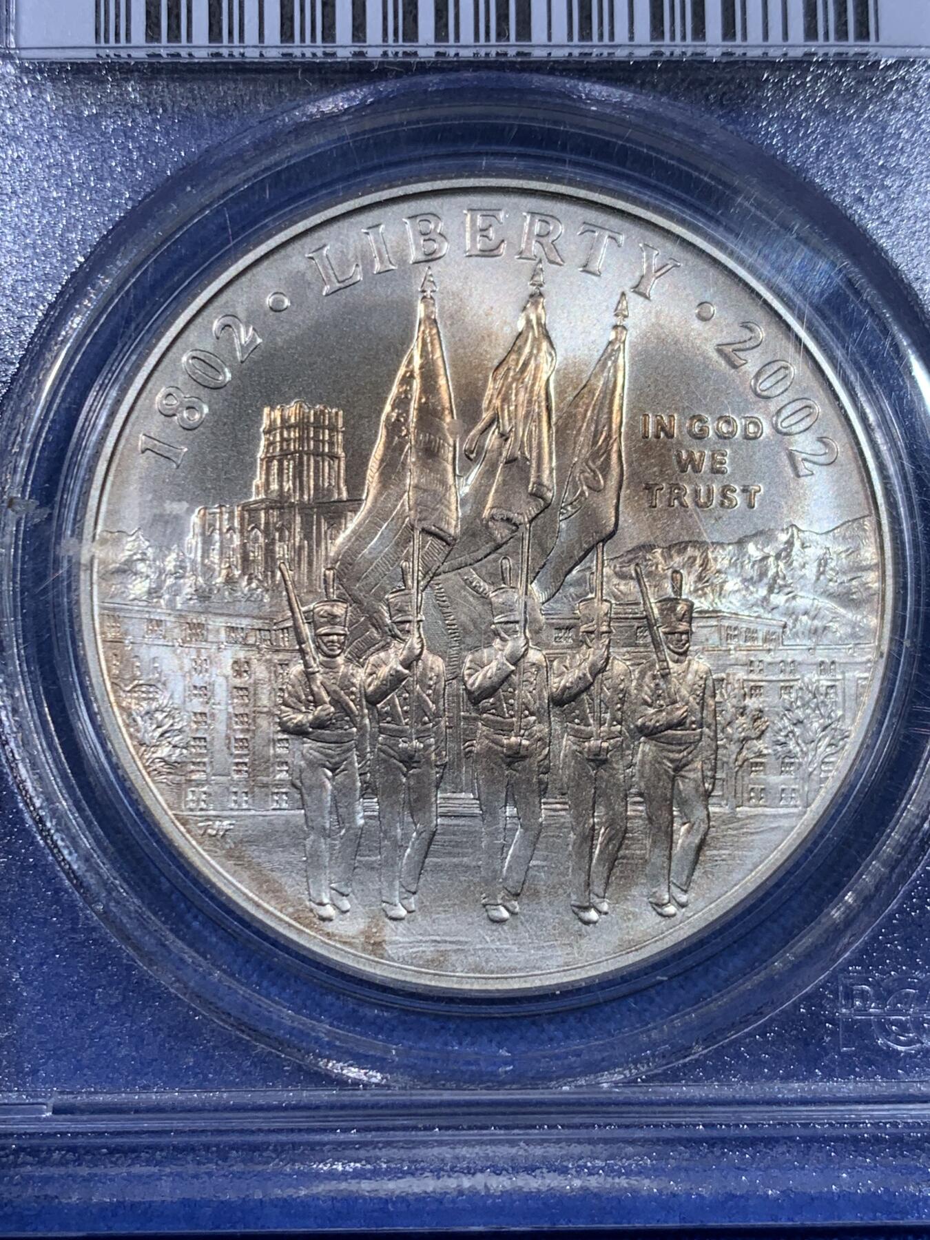 《竞宝斋》第439场 周日，周一，周二 3场连拍 （全场包邮） PCGS MS69 美国2002年1美元普制银币 西点军校成立200周年