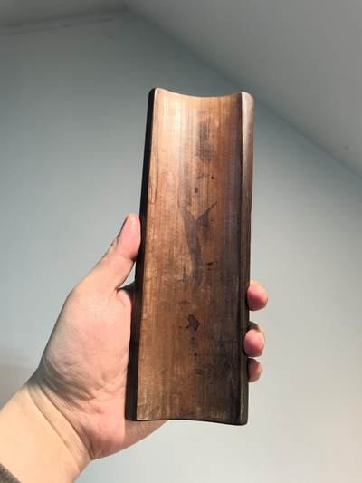 老竹雕臂搁镇纸摆件清趣图河蟹图 