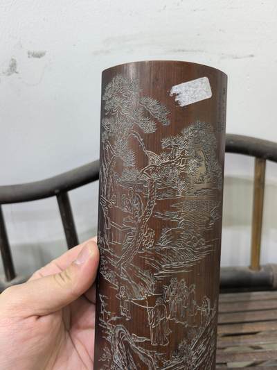 竹雕诗文臂搁镇纸摆件