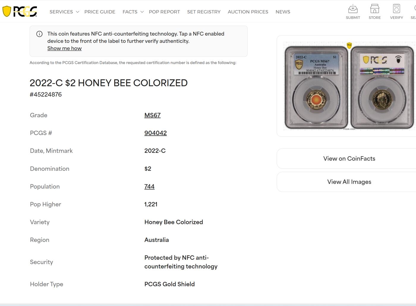 PThappally收藏第54次拍卖，英联邦地区硬币纸币 澳大利亚  2022 年  2 澳元  6.6g  铝青铜币 PCGS MS67
