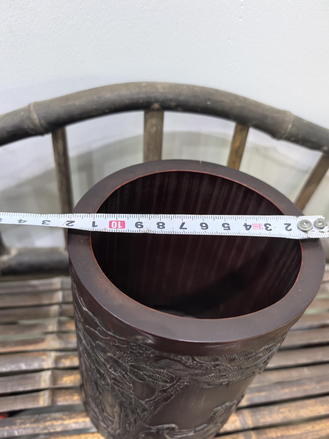 兰馨堂古玩杂项专场 笔筒清代木雕名家刻竹雕人物松下对弈人物故事笔筒 