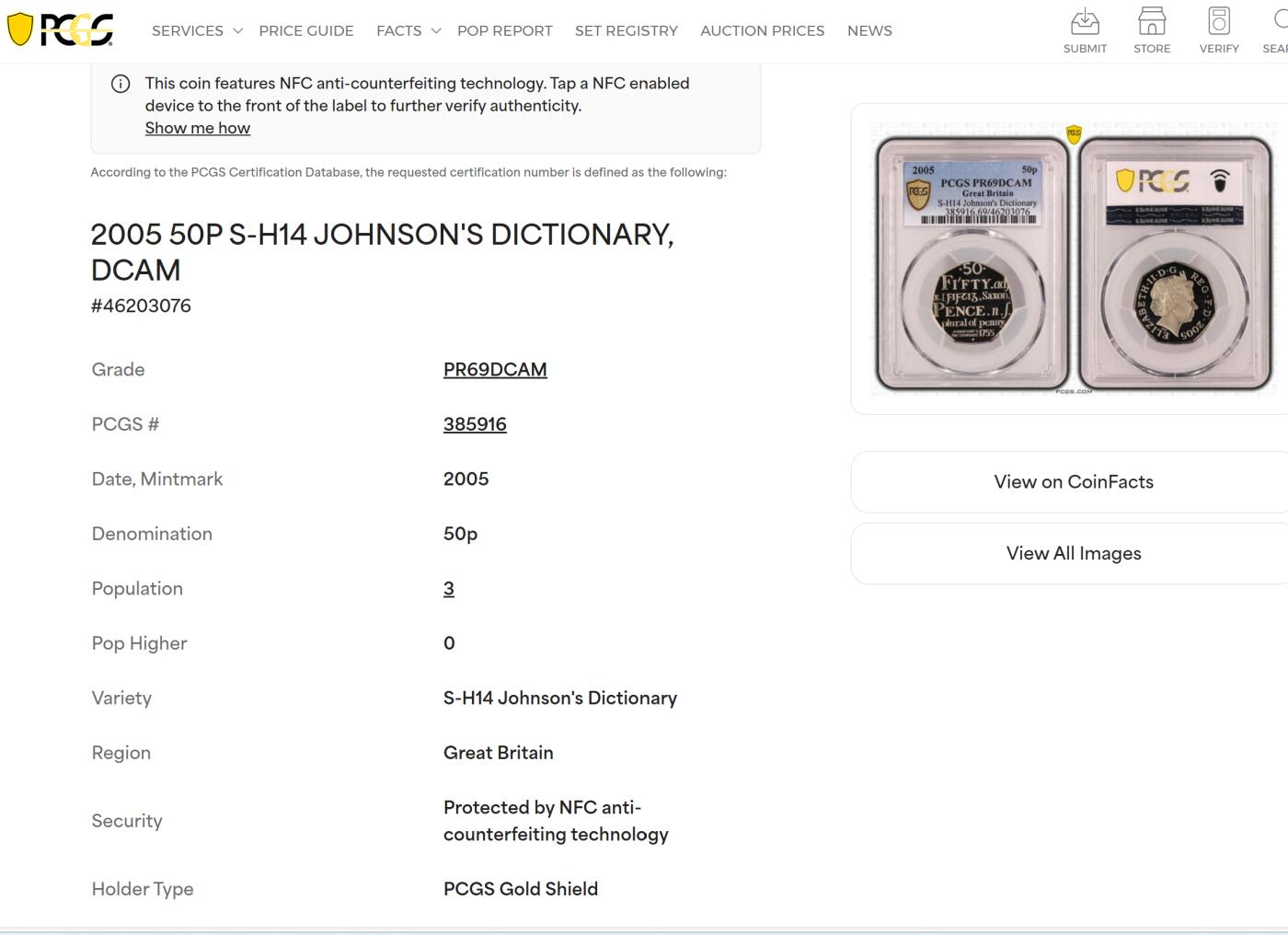 PThappally收藏第54次拍卖，英联邦地区硬币纸币  英国  2005 年  50 便士  铜镍币  8g PCGS PR69DCAM 