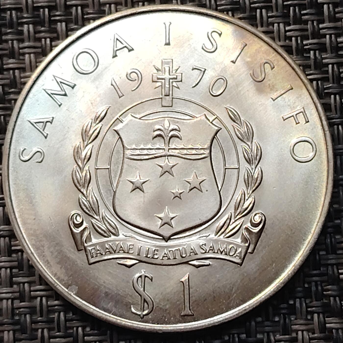 布加迪🐬～世界钱币(上海)🌾第 260 期 /  各国套币和散币 西萨摩亚群岛 1970年 1元 克朗币 库克船长头像
