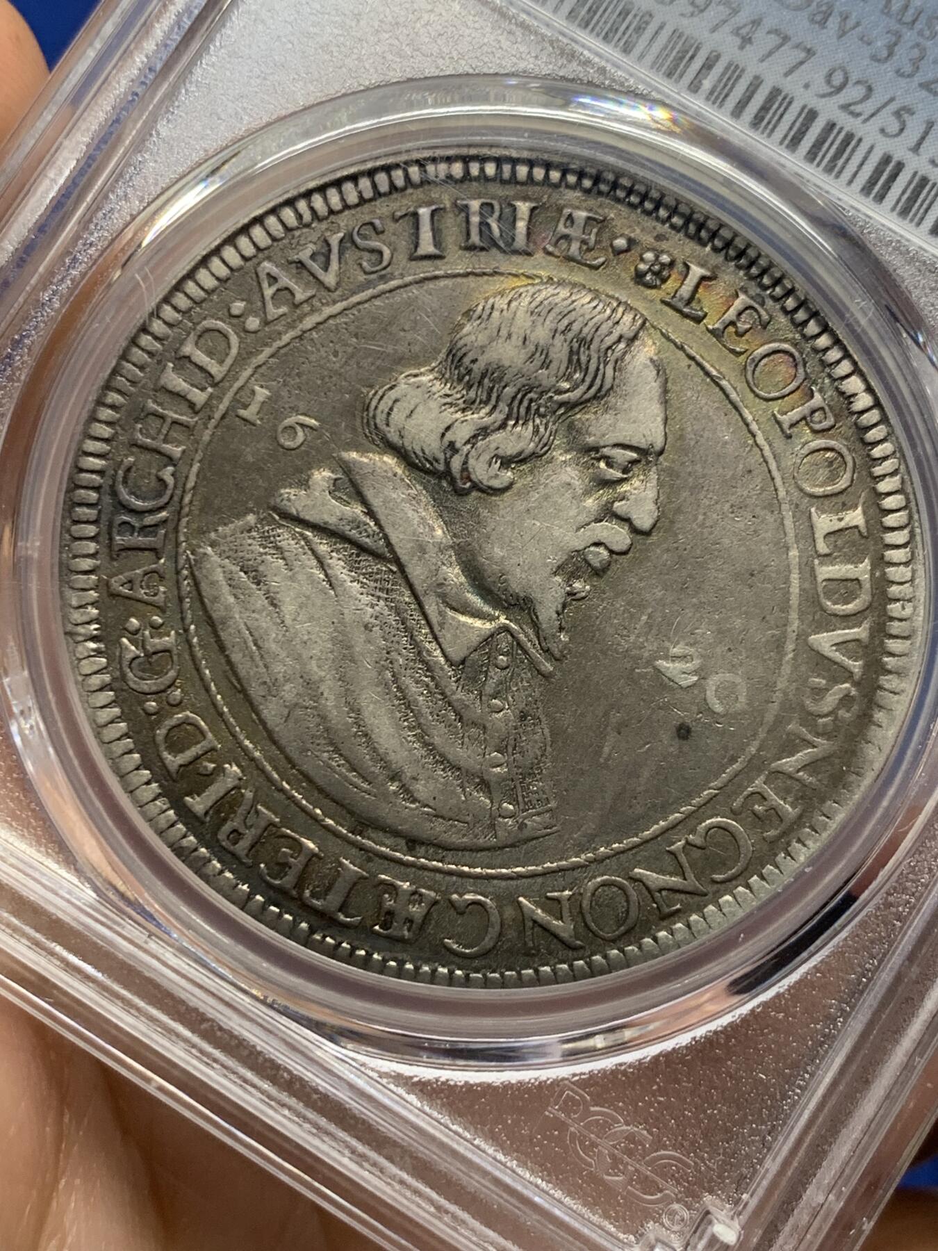 《竞宝斋》第439场 周日，周一，周二 3场连拍 （全场包邮） PCGS XF 1620年神圣罗马帝国利奥波德五世1泰勒银币