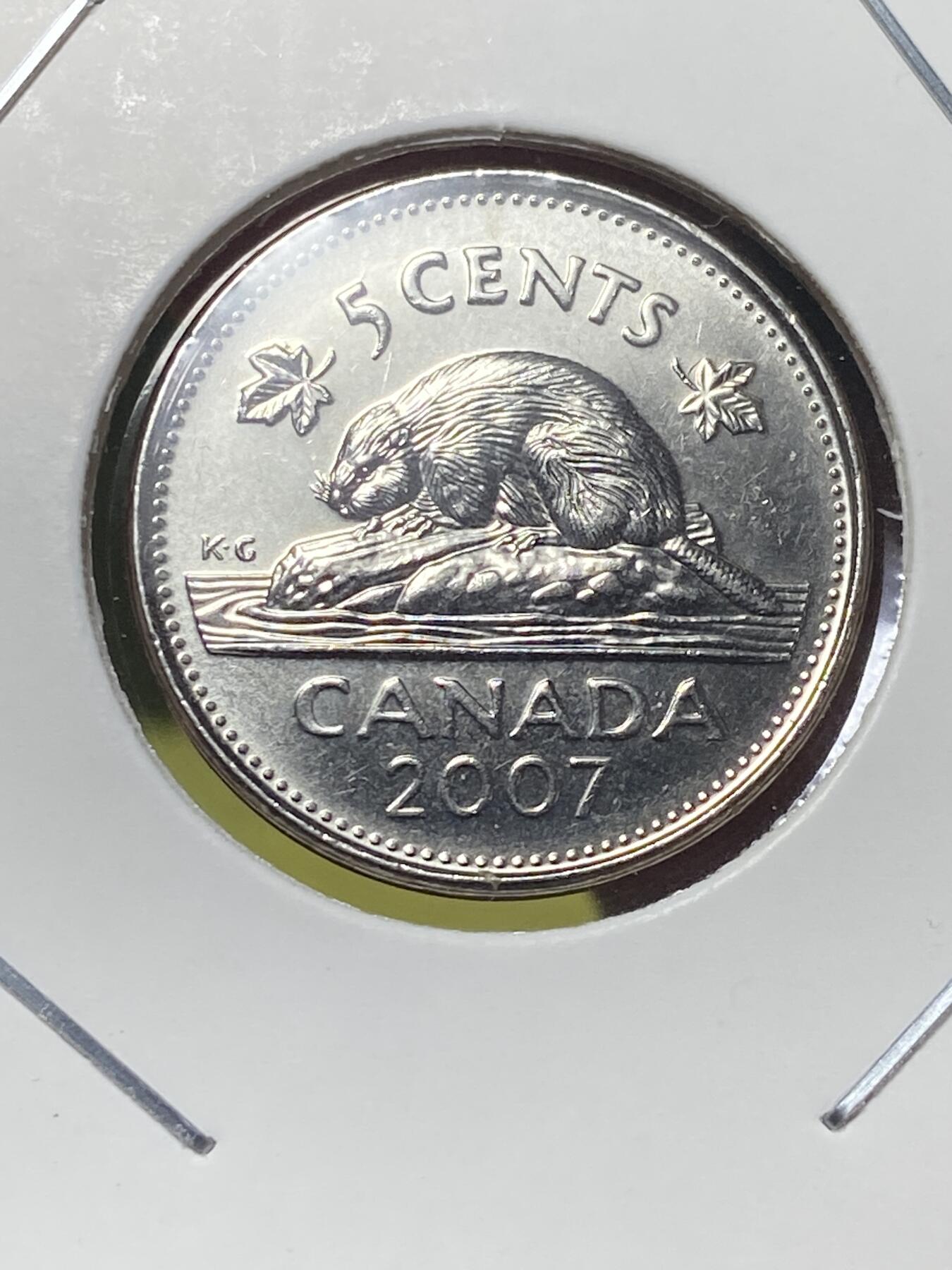 2025年第一百三十场(总第一百五十六场）外国好品纸夹散币场(免佣金) 原光未流通–加拿大🇨🇦2007年5分(伊丽莎白二世老年，枫叶标)