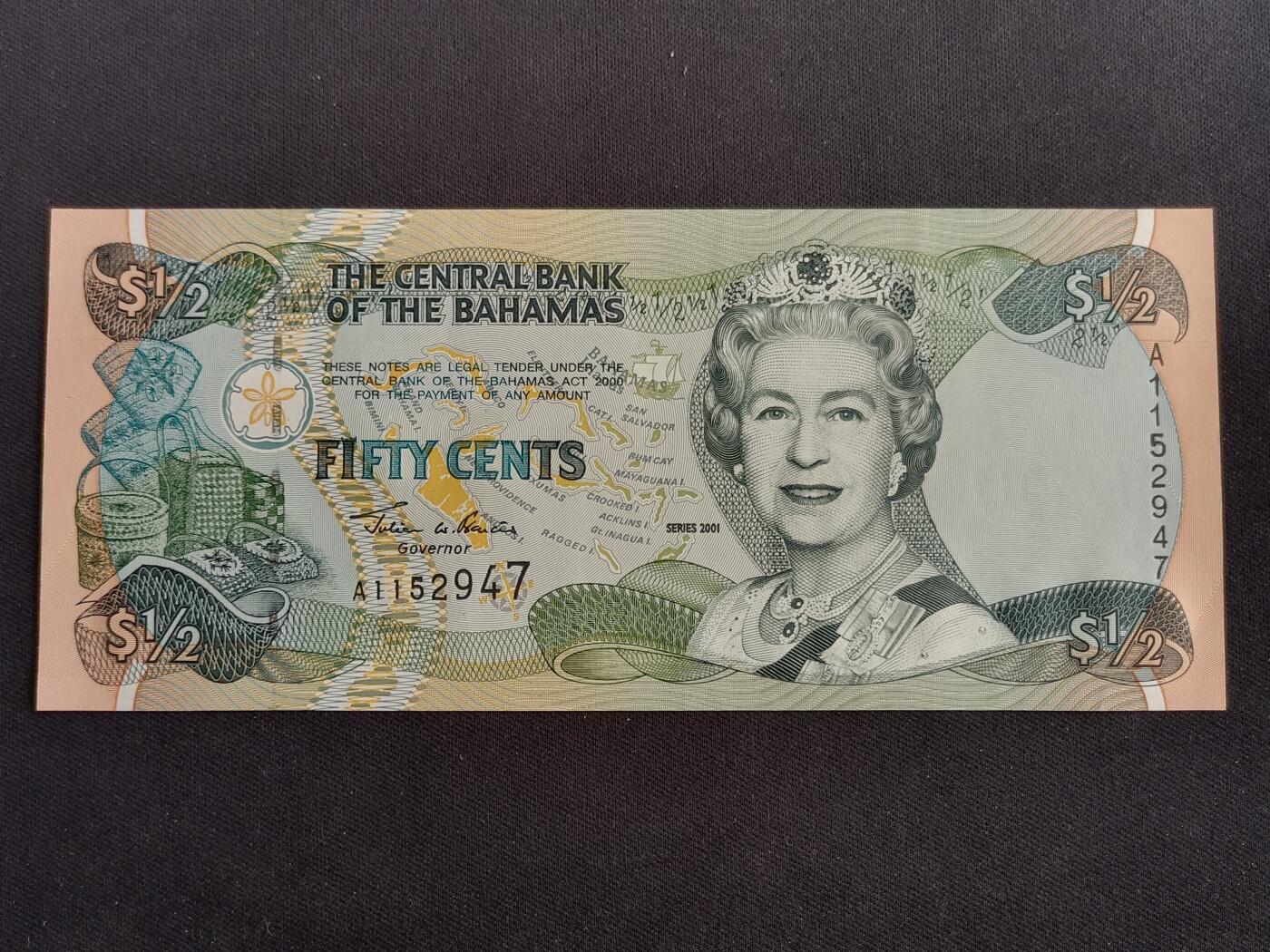 【游宝拍卖】乙巳蛇年88期 佣金1+6% 巴哈马-1/2元 2001年 全新UNC