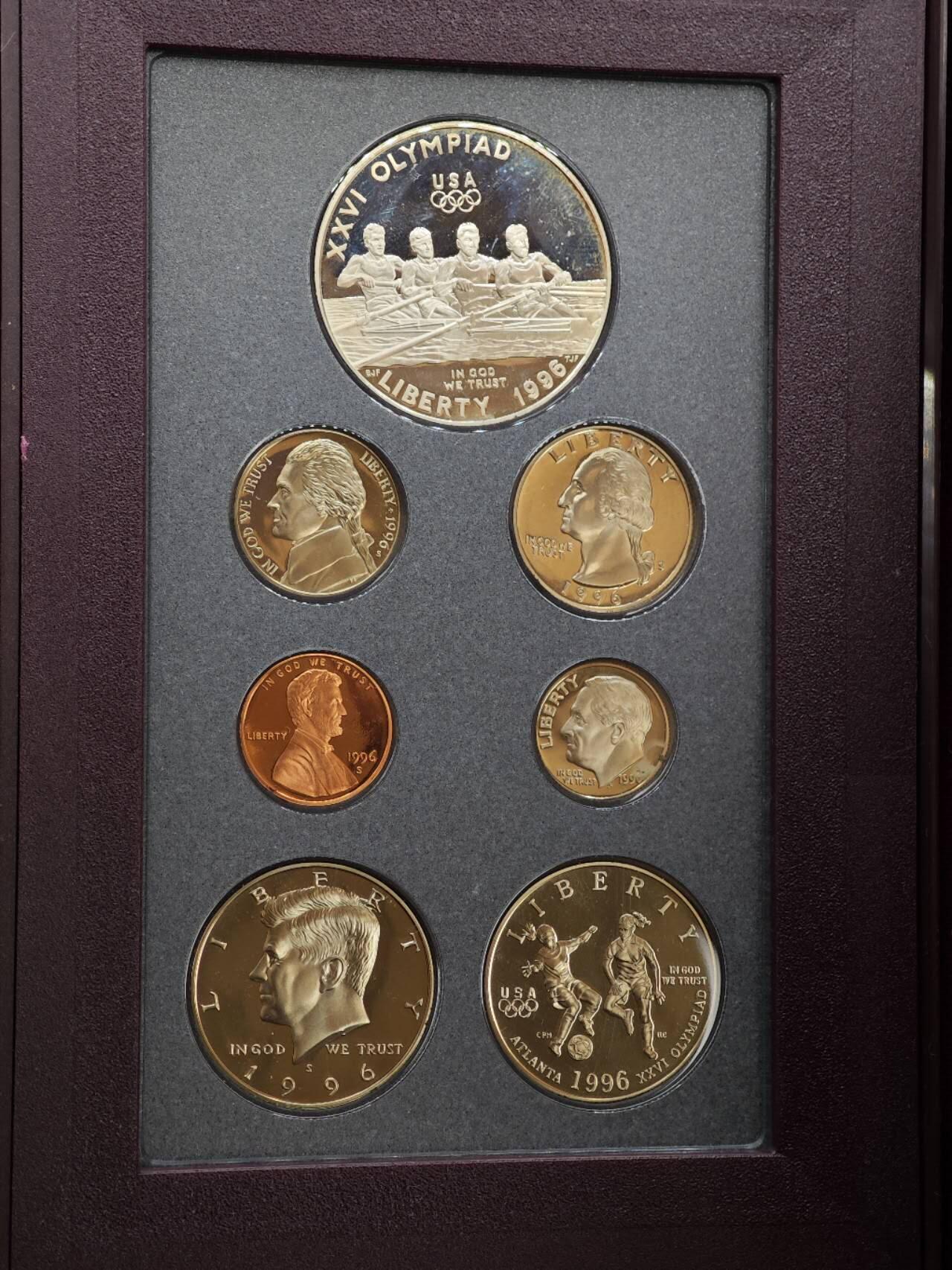 【淘币小摊】实时拍第七百九十九拍   银币套币场   满百包邮可预留二周 每周一统一发货   美国1996年精制套币含亚特兰大奥运会纪念币一对 银币26.7克900银0银价277