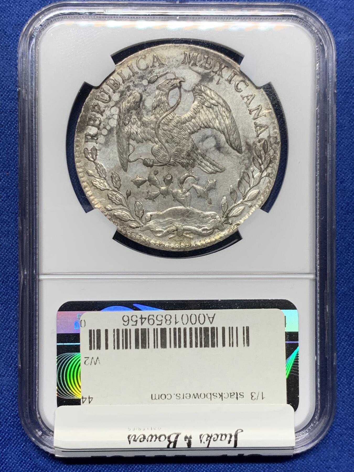 《竞宝斋》第439场 周日，周一，周二 3场连拍 （全场包邮） NGC UNCD 墨西哥 1887GO RR 鹰洋 8R银币，细节和光度不错的一枚，背面脏污有能力者可砸盒清洗