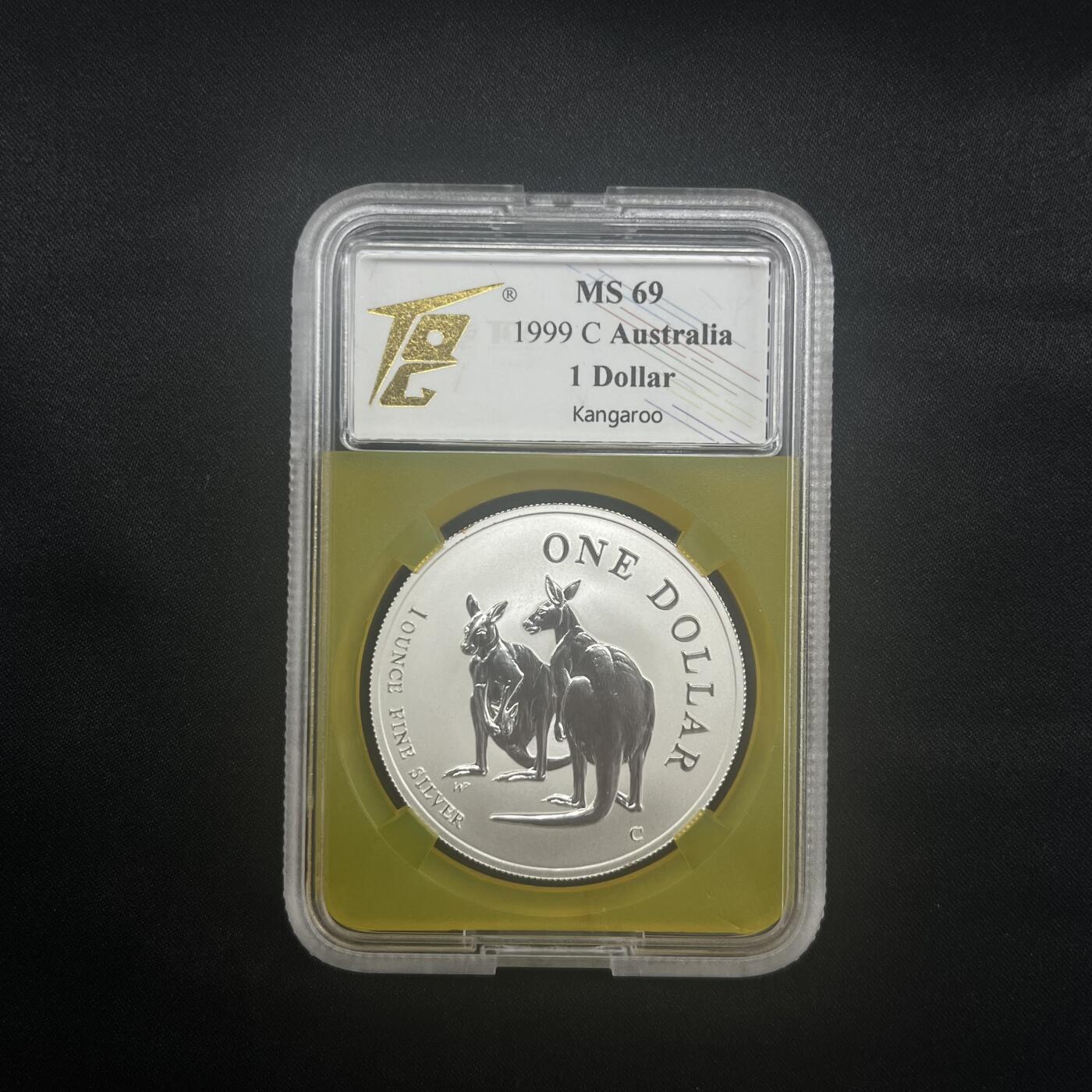 PThappally收藏第54次拍卖，英联邦地区硬币纸币 澳大利亚 1999 1元 袋鼠主题 1 盎司纯银纪念币 TQG MS 69