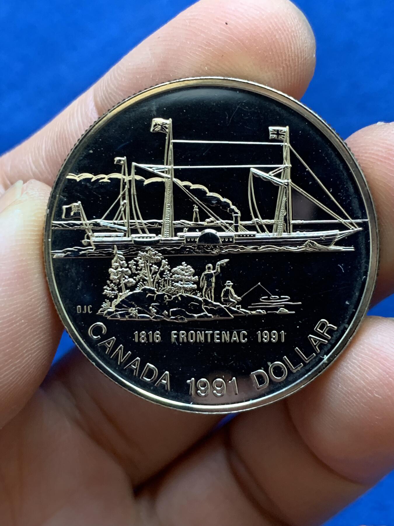 《竞宝斋》第439场 周日，周一，周二 3场连拍 （全场包邮） 加拿大 1991年 五大湖第一艘汽船纪念银币