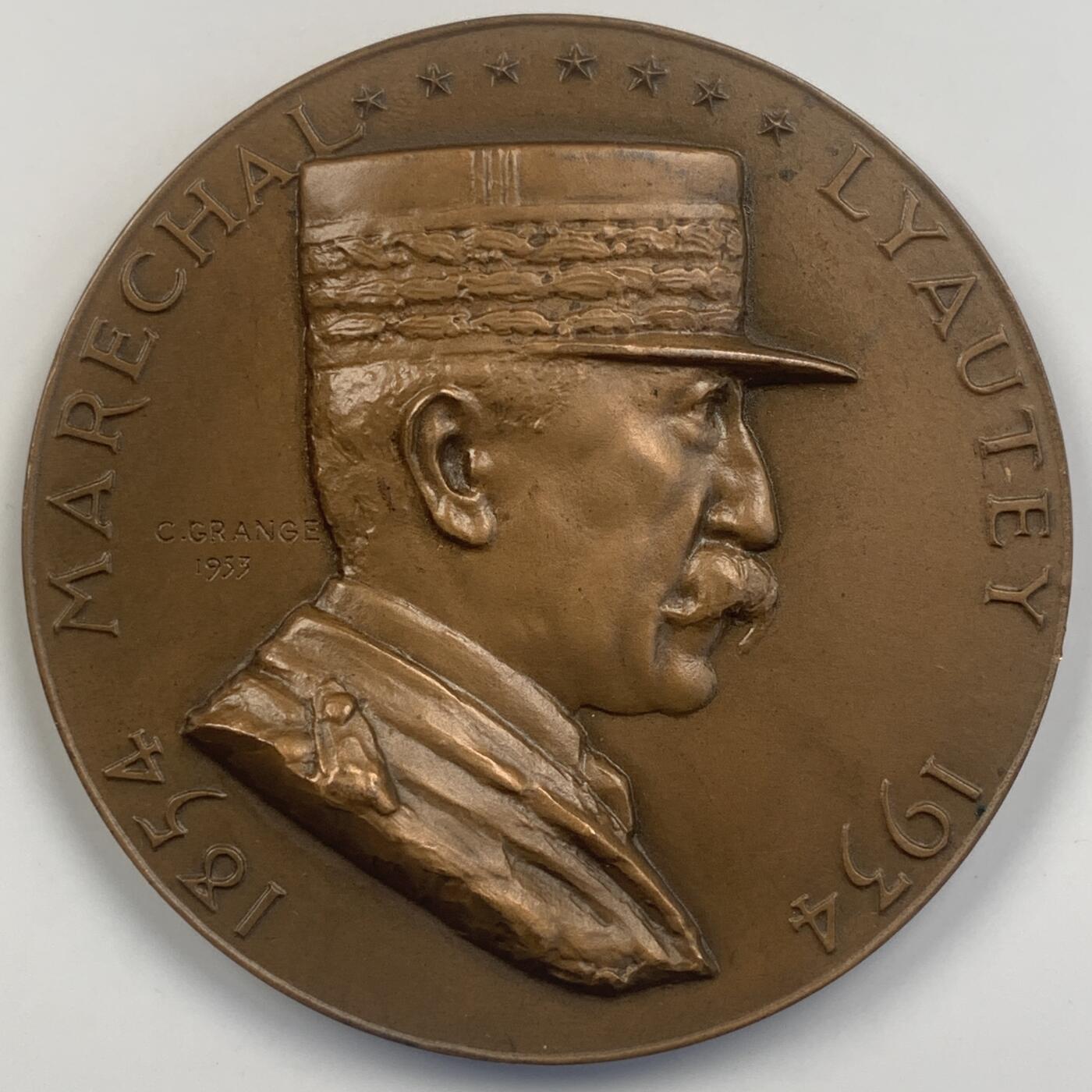 掌中浮雕-藏着的欧洲第042场 1954年法国陆军元帅LYAUTEY百年诞辰纪念铜章，72mm，167g