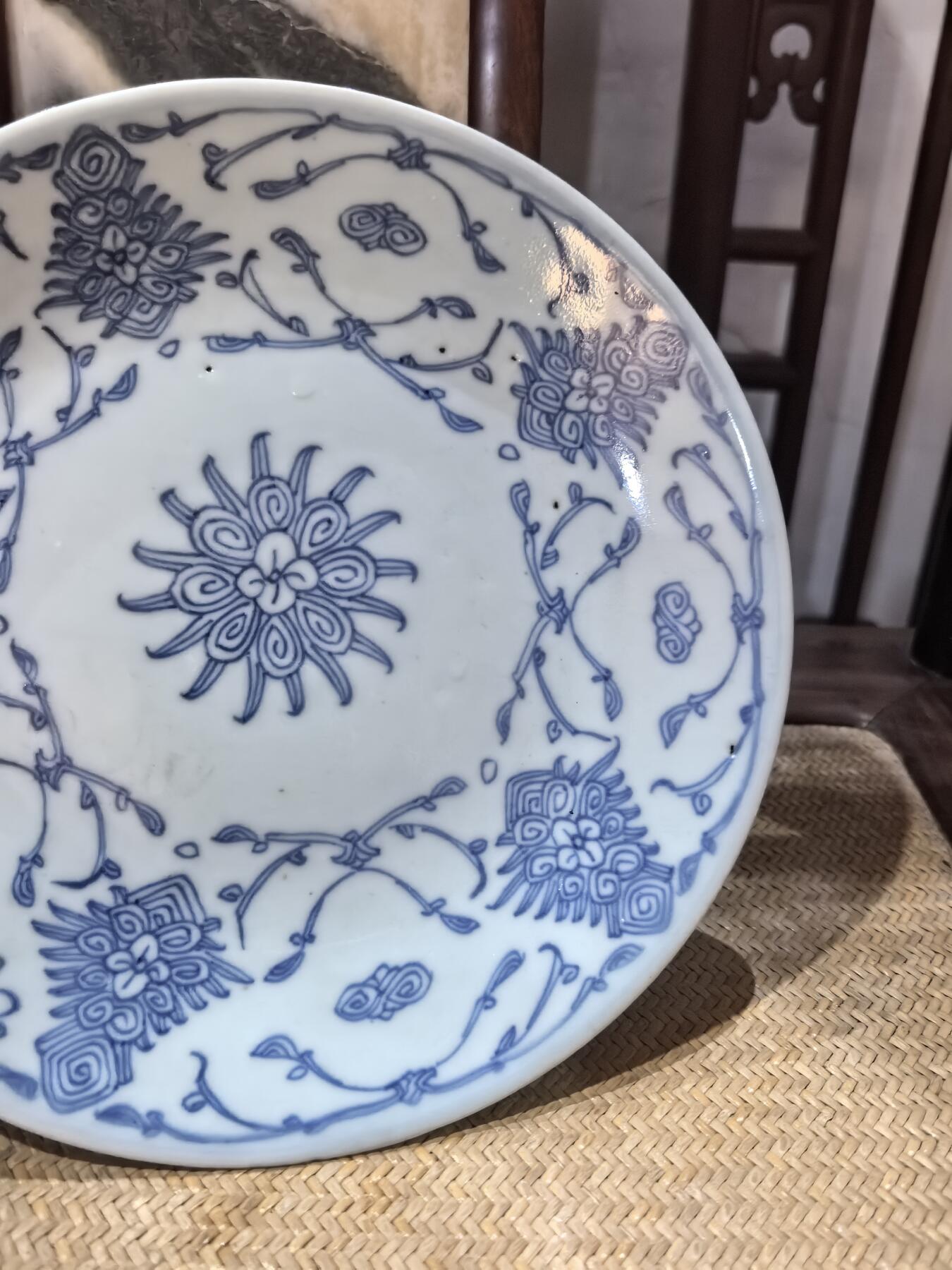 兰馨堂瓷器专场 清代宝相纹青花大盘，老瓷器老青花瓷老盘子