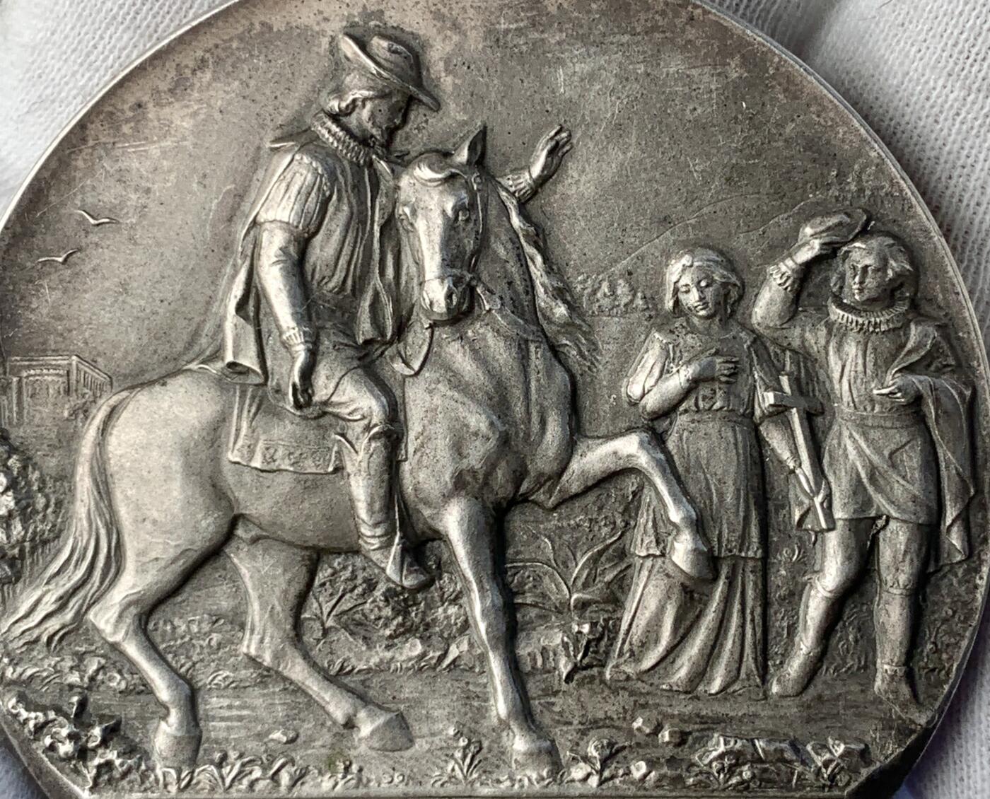 掌中浮雕-藏着的欧洲第042场 1922年西班牙圣女圣特蕾莎封圣300周年镀银纪念章，60mm