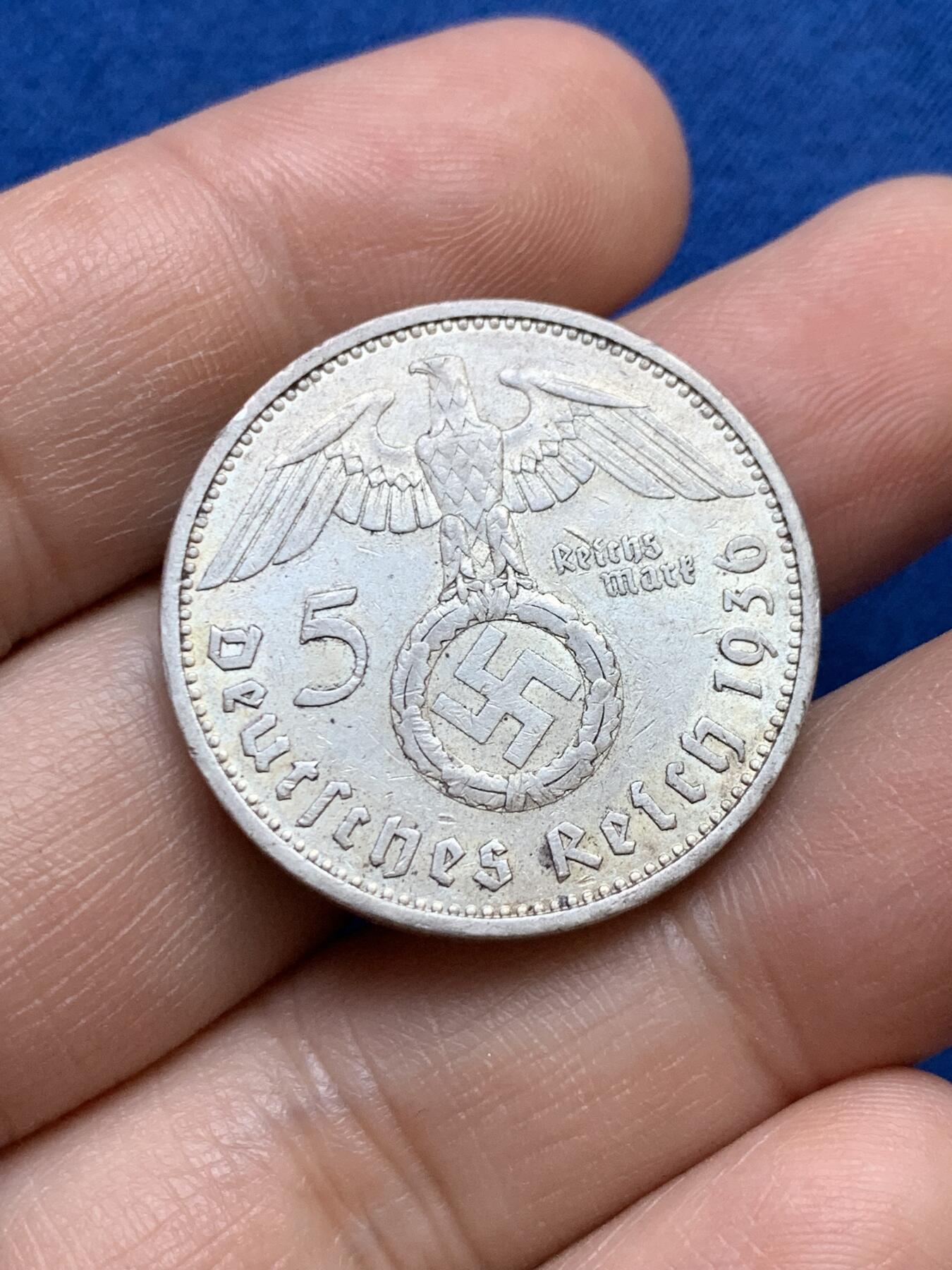 《竞宝斋》第439场 周日，周一，周二 3场连拍 （全场包邮） 德国 1936年 5马克 银币 A厂 风车版