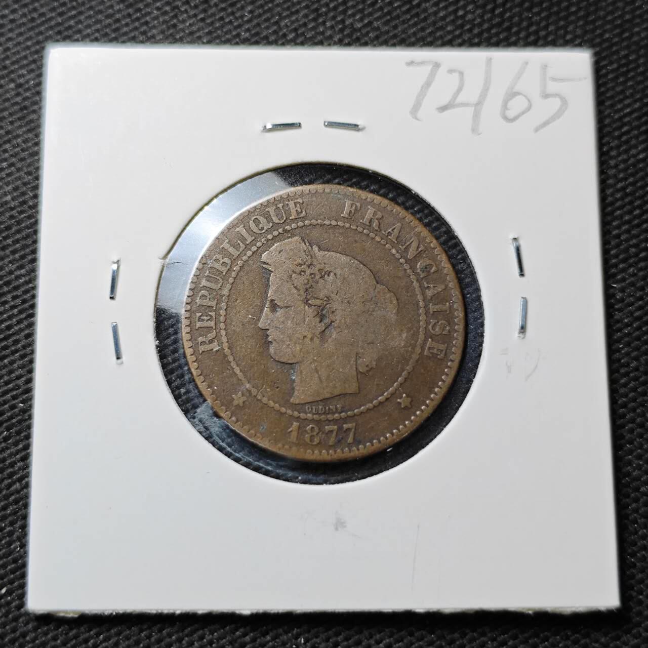 KK钱币收藏小铺  第372场  2月预留时间 周末发货  1977法国5分铜币