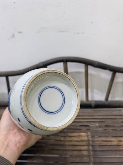 回流青花瓷器花卉山石人物棒槌瓶