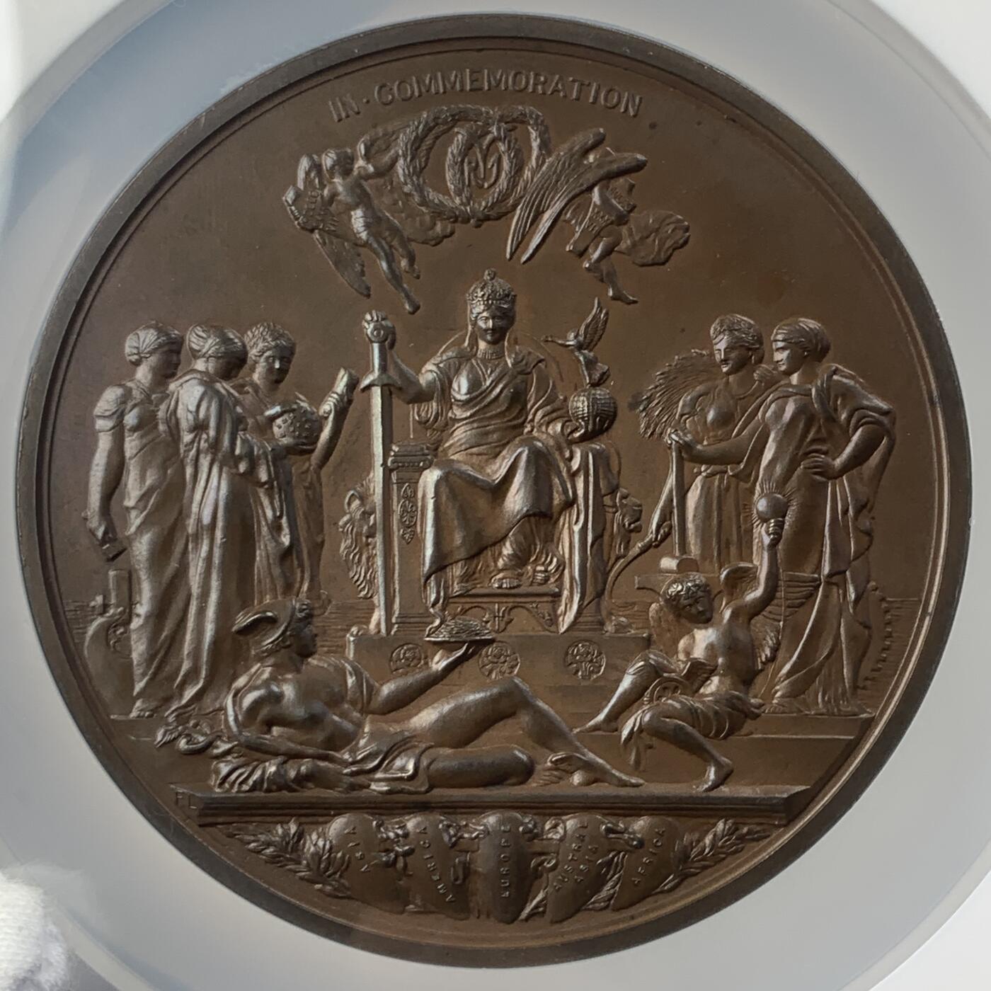 掌中浮雕-藏着的欧洲第042场 NGC MS63: 1887年维多利亚女王登基50年铜章, 77mm，J.E. Boehm and F. Leighton雕刻 , 英国章目录BHM-3219