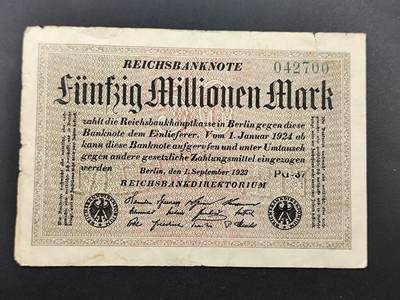 11月16日奖章钱币专场 - 德国魏玛共和国时期5000万马克纸币
