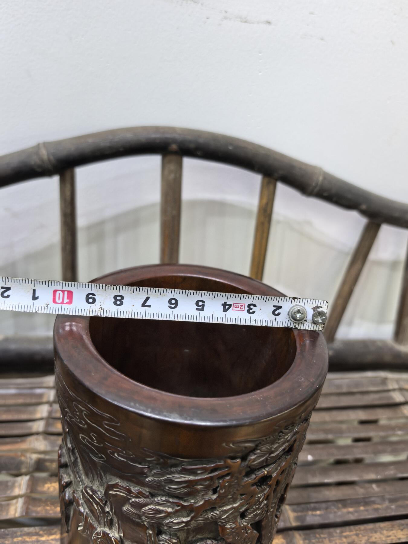 兰馨堂古玩杂项专场 旧藏黄杨木浮雕人物笔筒 