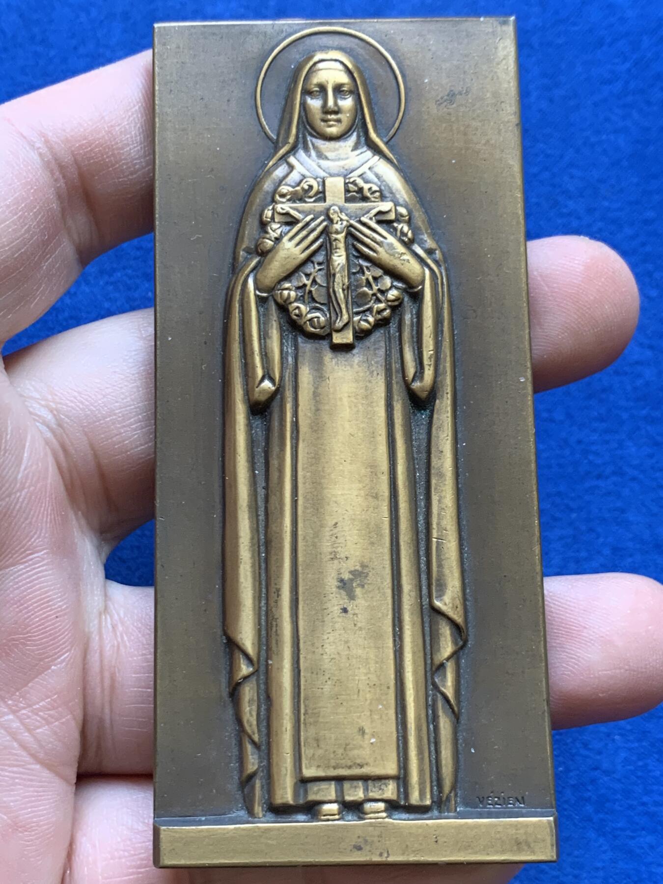 《竞宝斋》第439场 周日，周一，周二 3场连拍 （全场包邮） 名家皮埃尔·勒鲁瓦作 1930年册封圣徒典礼纪念铜章 150.3克 40.8*91.8mm 丰饶角铜标