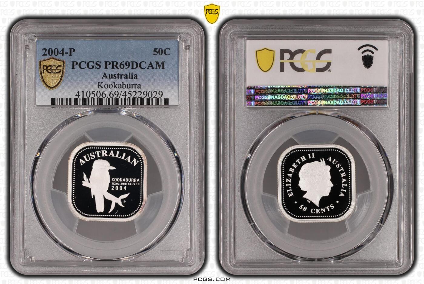 PThappally收藏第54次拍卖，英联邦地区硬币纸币 澳大利亚  2004 年 50 分 15.568g 银币 PCGS PR69DCAM
