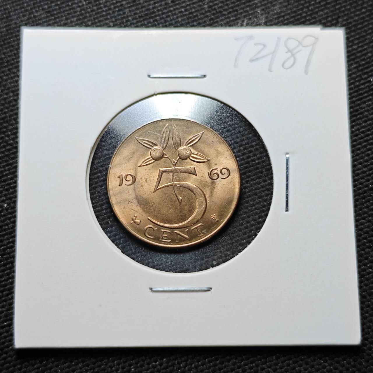 KK钱币收藏小铺  第372场  2月预留时间 周末发货  1969荷兰5分铜币