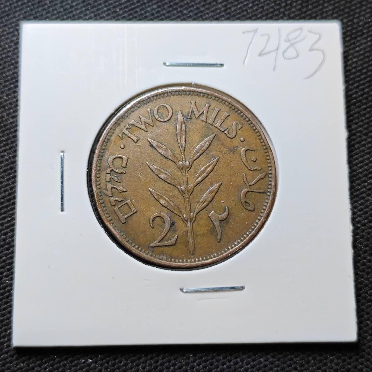 KK钱币收藏小铺  第372场  2月预留时间 周末发货  1945巴勒斯坦2米尔铜币