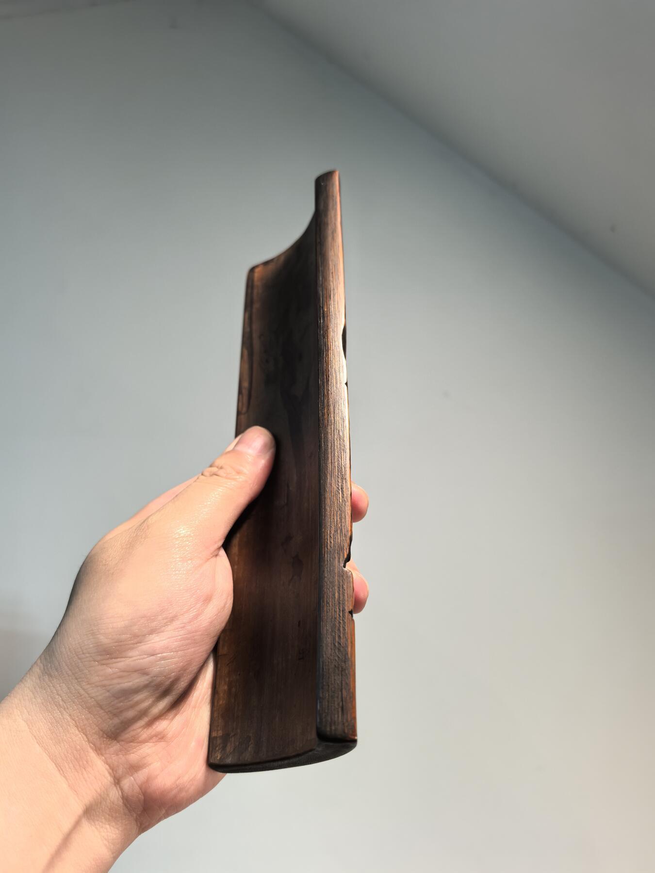 兰馨堂古玩杂项专场 老竹雕臂搁镇纸摆件清趣图河蟹图 