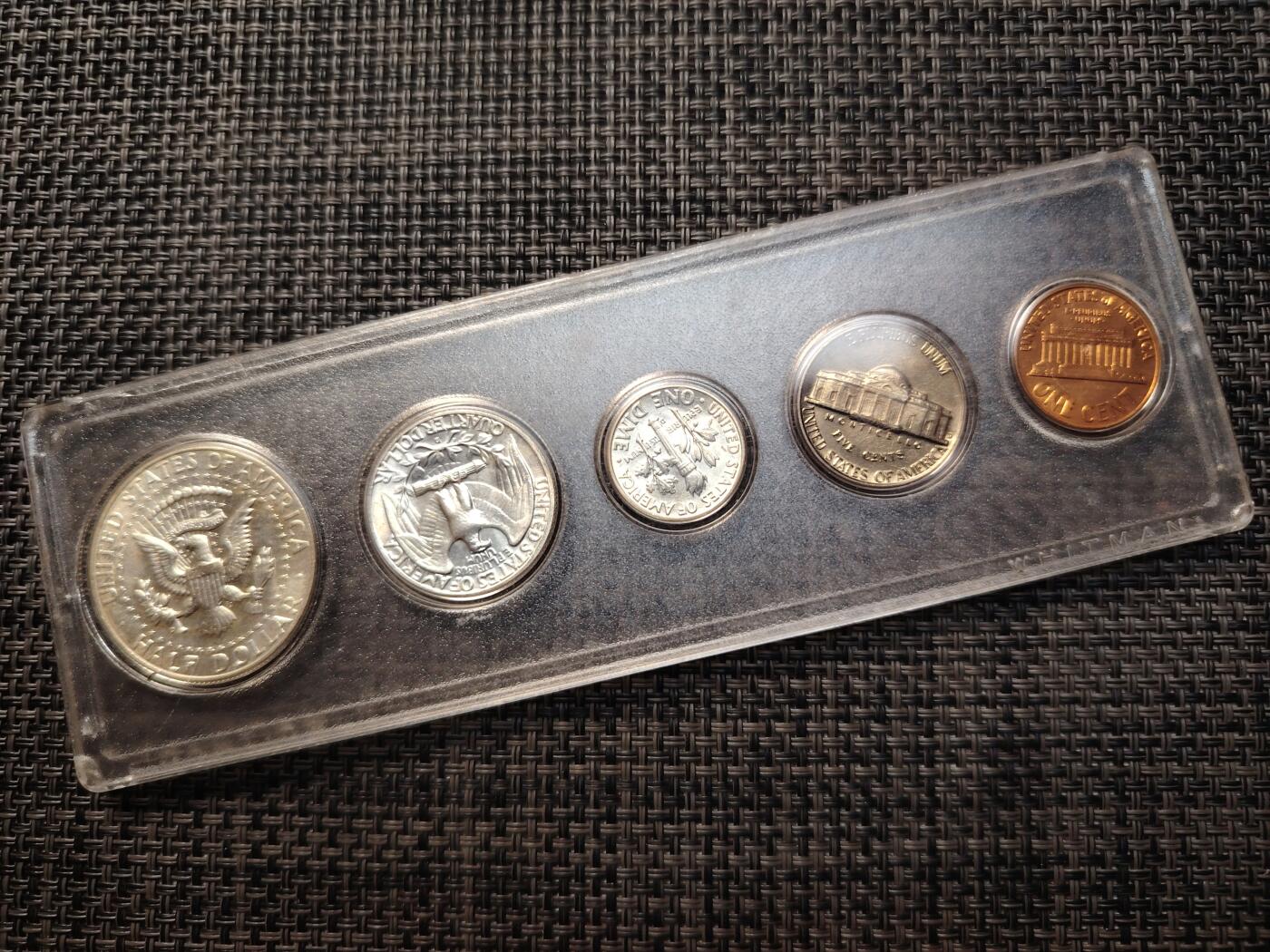 布加迪🐬～世界钱币(上海)🌾第 260 期 /  各国套币和散币 美国🇺🇸 1964年 5枚套币 3枚银币(低银版)