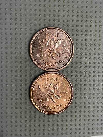 2025年第120场各国散币拍卖（总第120场） - 加拿大1992年建国125周年1分纪念币2枚