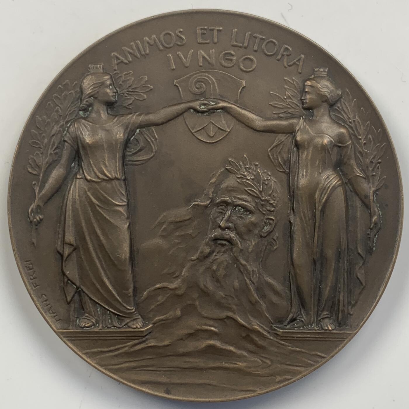 掌中浮雕-藏着的欧洲第042场 瑞士1905莱茵河大桥纪念大铜章，61mm