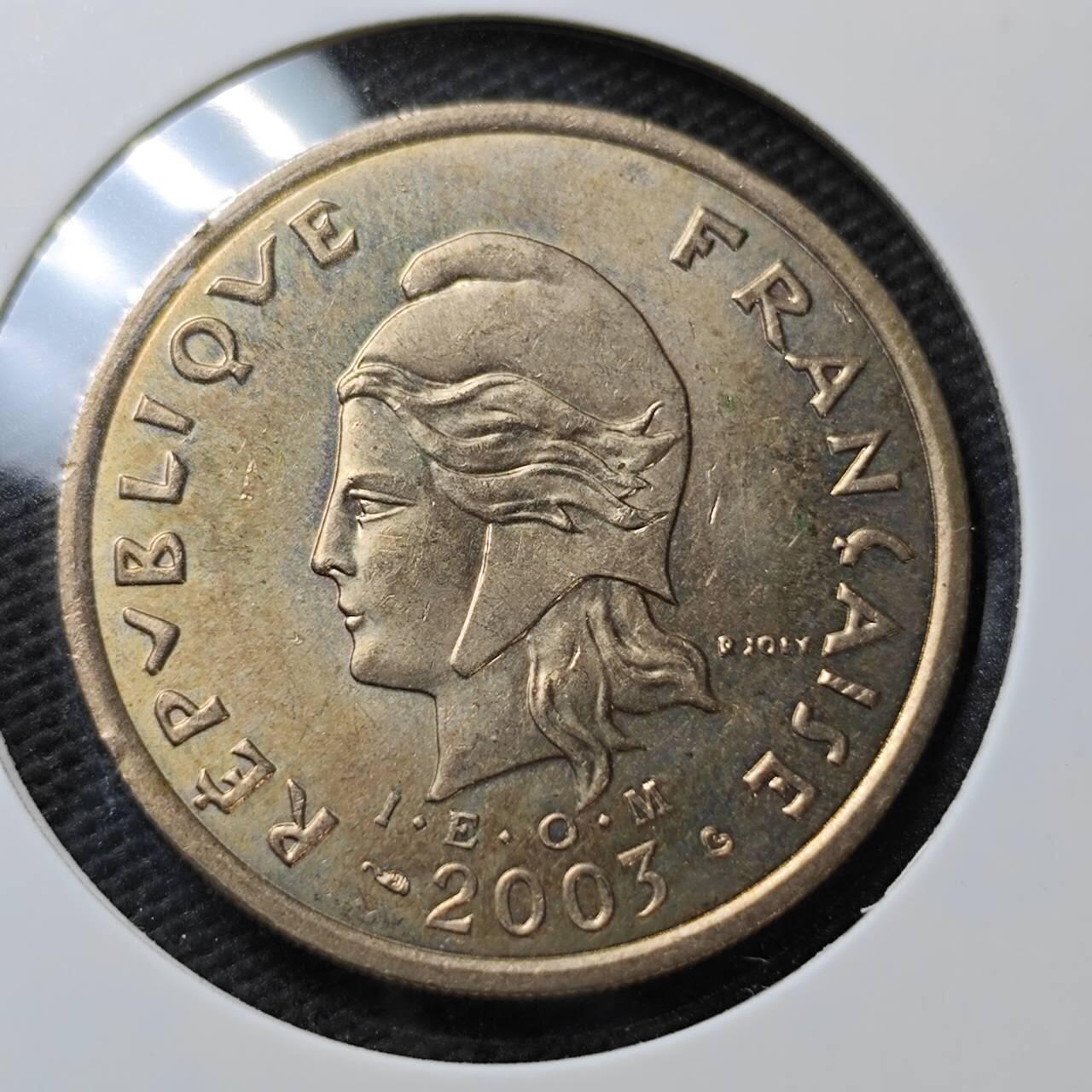 KK钱币收藏小铺  第372场  2月预留时间 周末发货 2003 法属新喀里多尼亚100法郎 好品