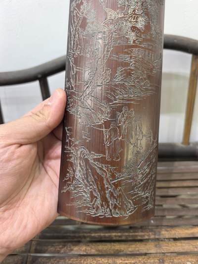 竹雕诗文臂搁镇纸摆件