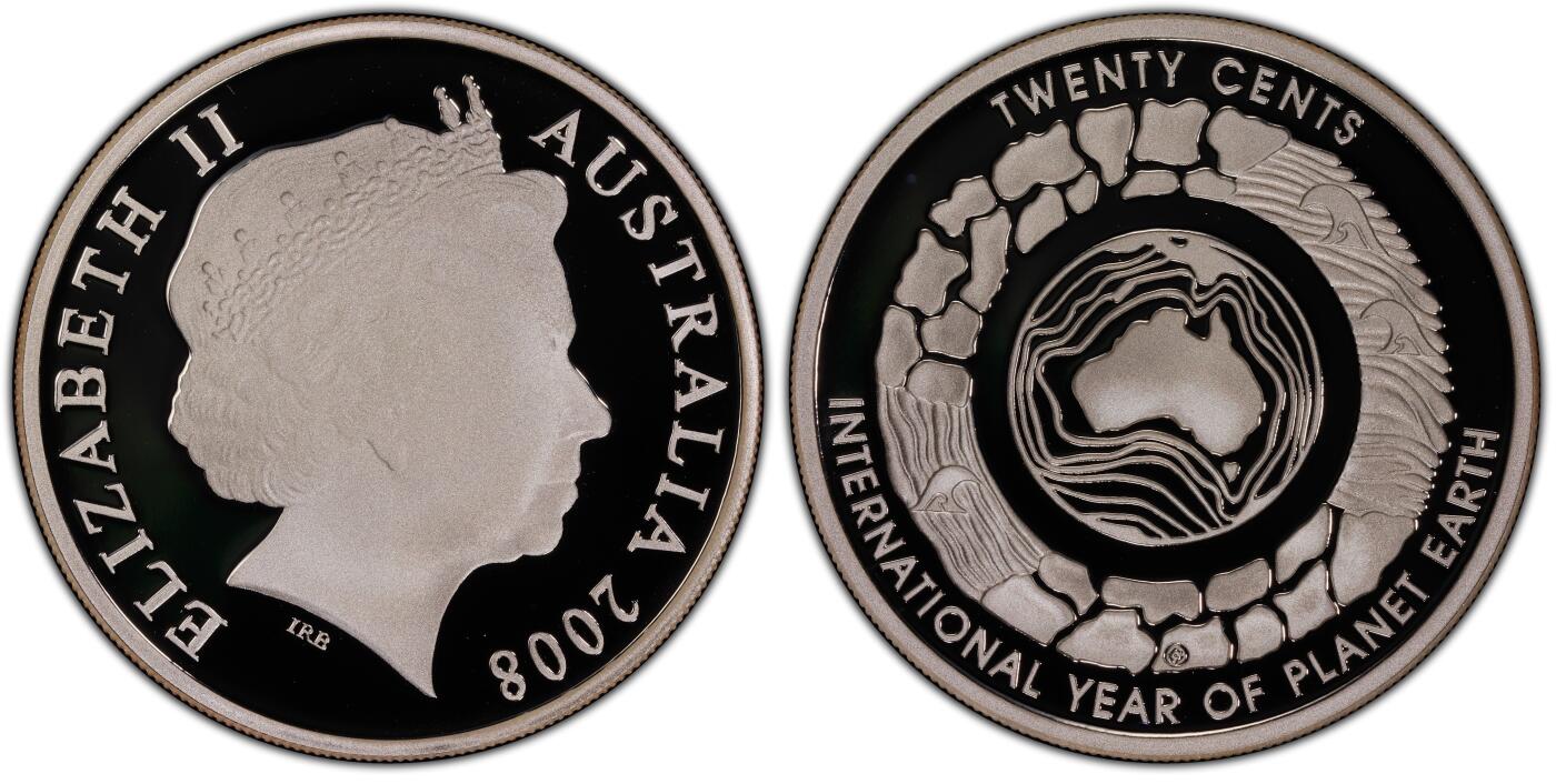 PThappally收藏第54次拍卖，英联邦地区硬币纸币  澳大利亚 2008 20分 13.36 g 铜镍币 PCGS PR69DCAM