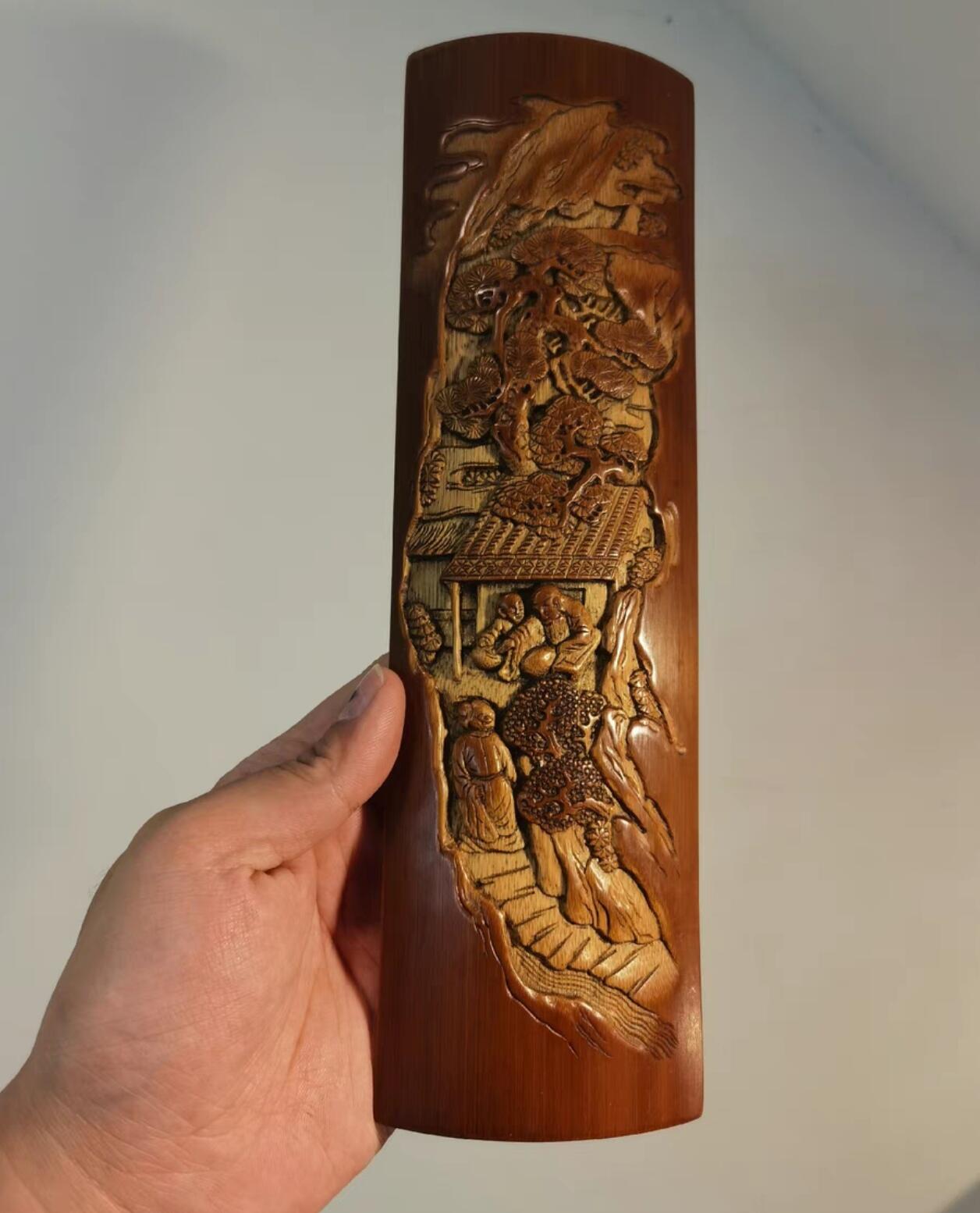 兰馨堂古玩杂项专场 竹雕风景人物臂搁镇纸 