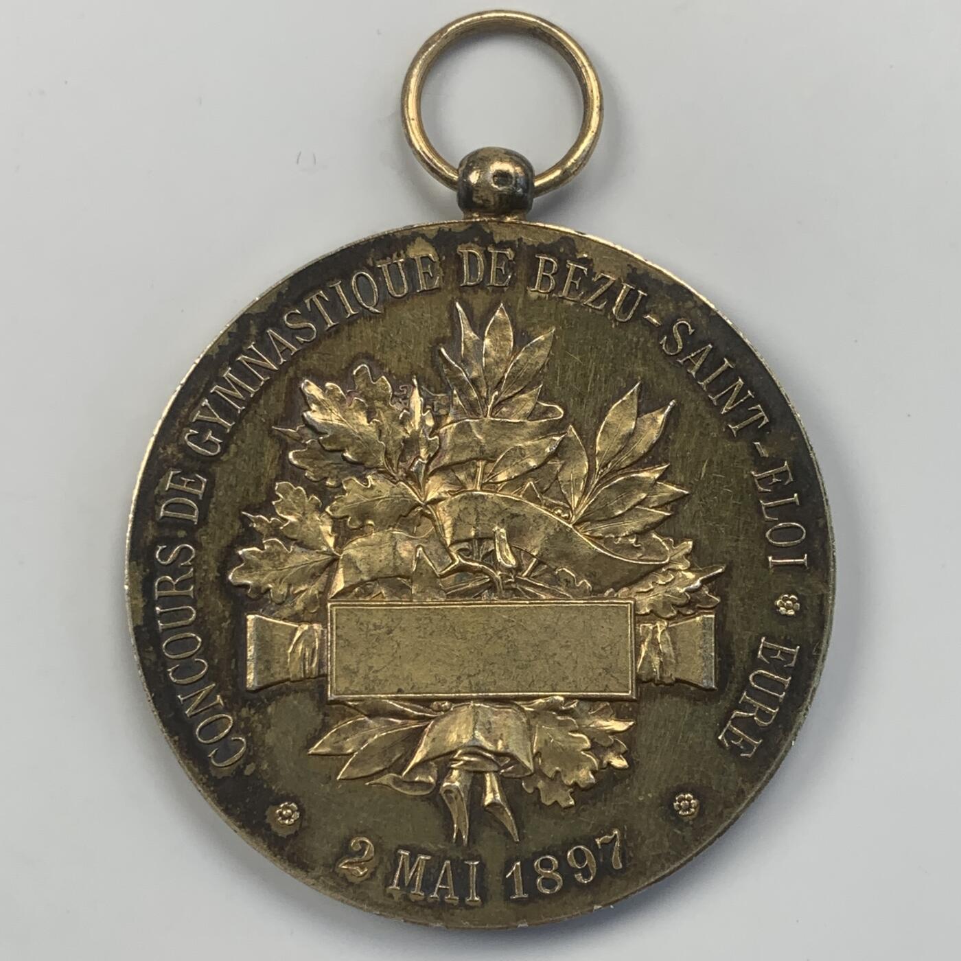 掌中浮雕-藏着的欧洲第042场 1897年法国体操比赛奖章，镀金银章，50mm，41.25g